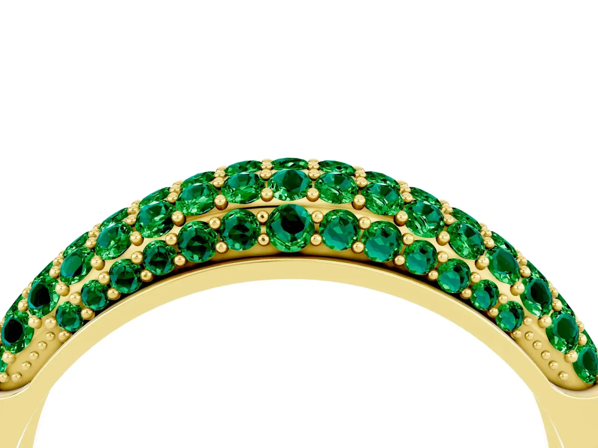 Three-Row Pavé Round Emerald Dome Band Yellow gold