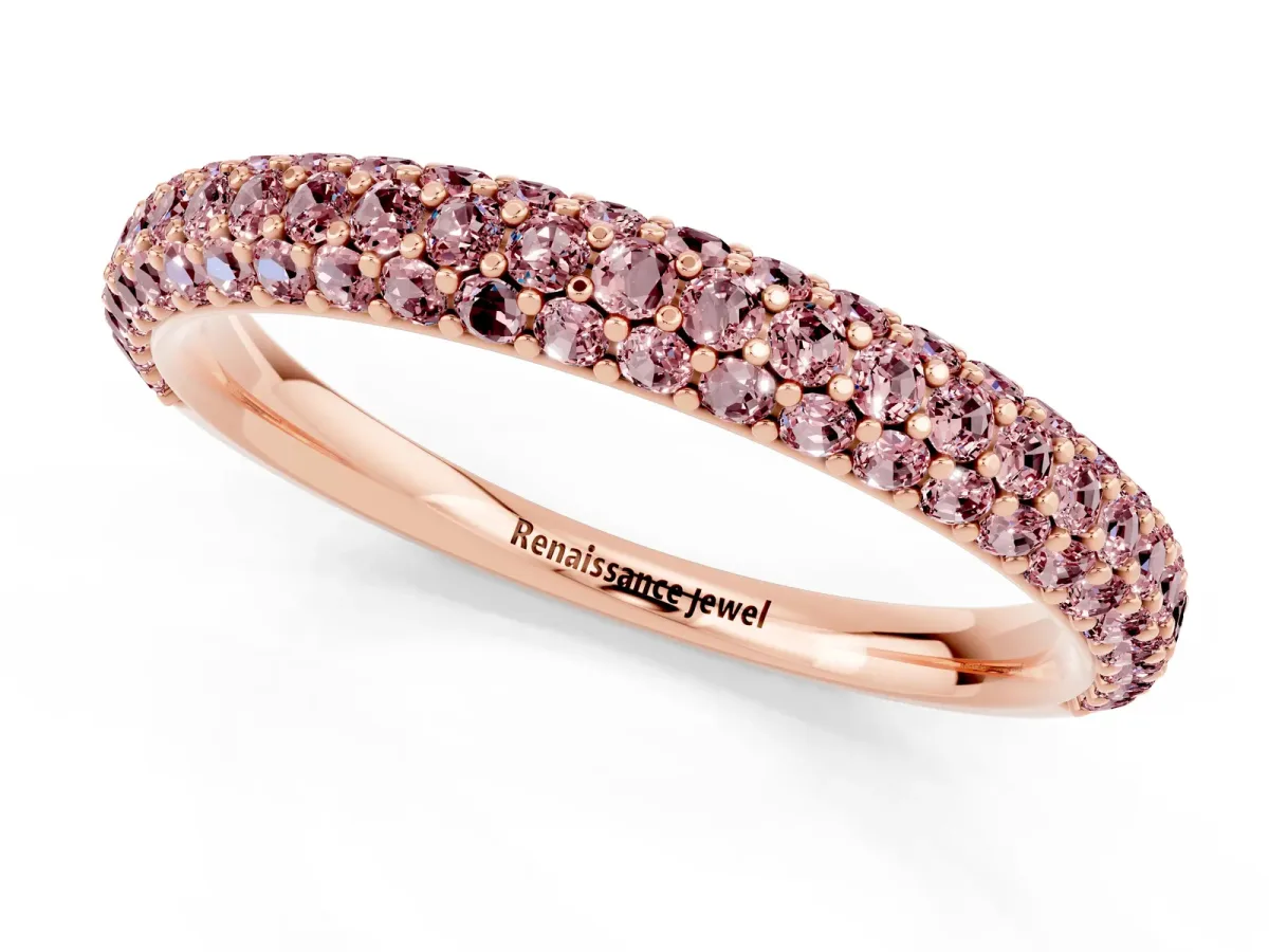 Round Morganite Pavé Eternity Band with Shared Prong Setting Rose gold