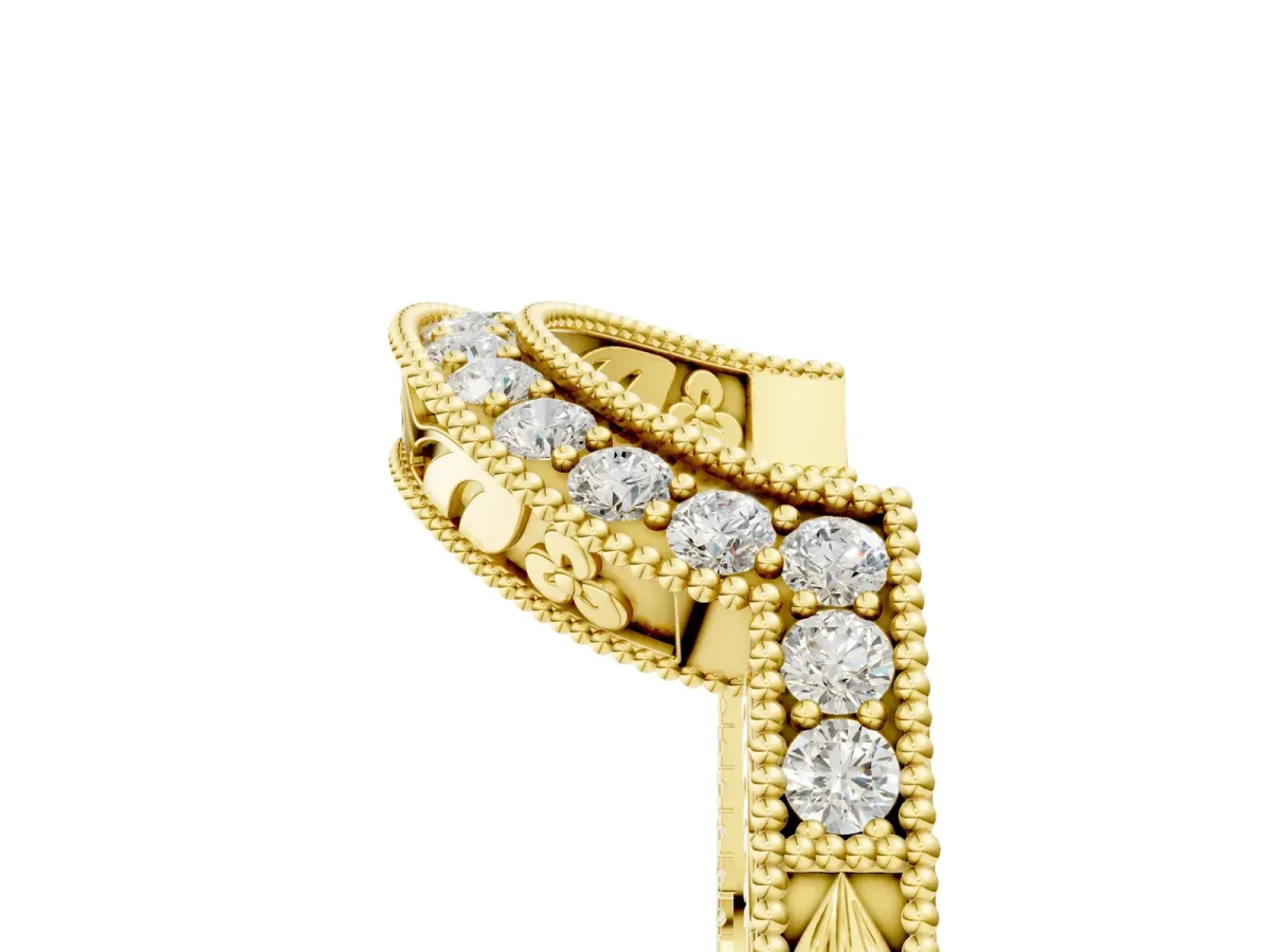 Channel Set Round Diamond Chevron Band Yellow gold