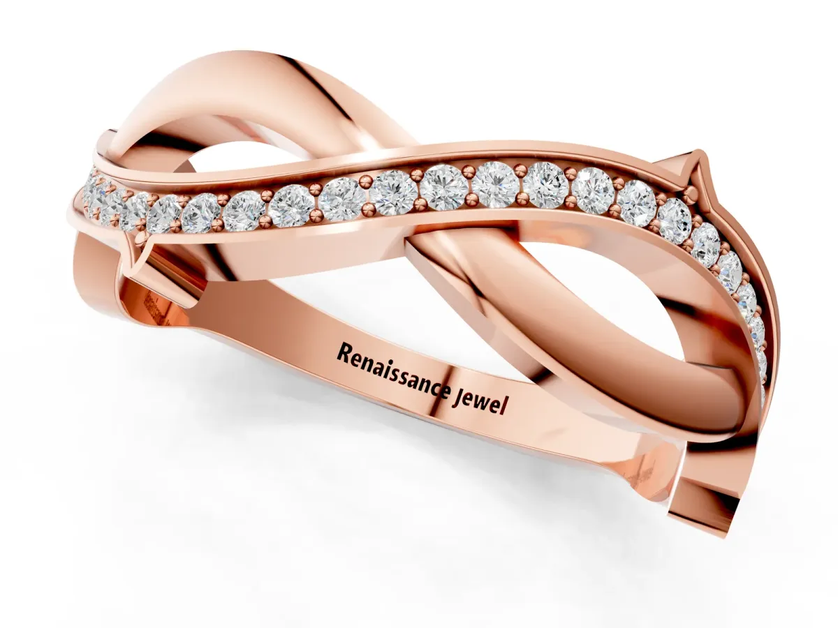 Pavé Round Diamond Twist Band with Channel Setting Rose gold