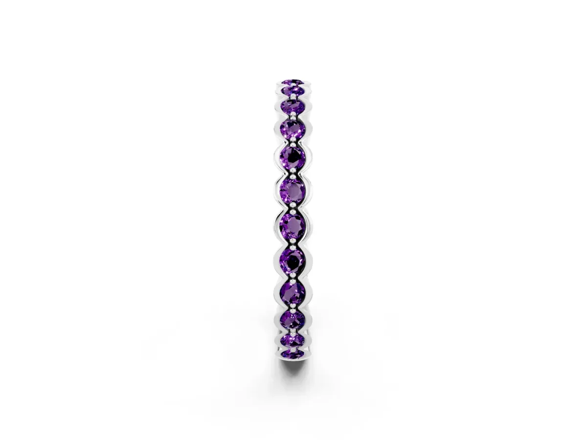 Round Amethyst Bezel Set Eternity Band Platinum