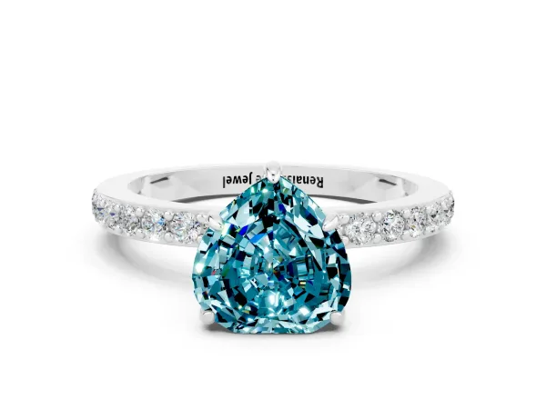 Heart Cut Blue Topaz Solitaire Engagement Ring with Pavé Band and Four-Prong Setting Platinum