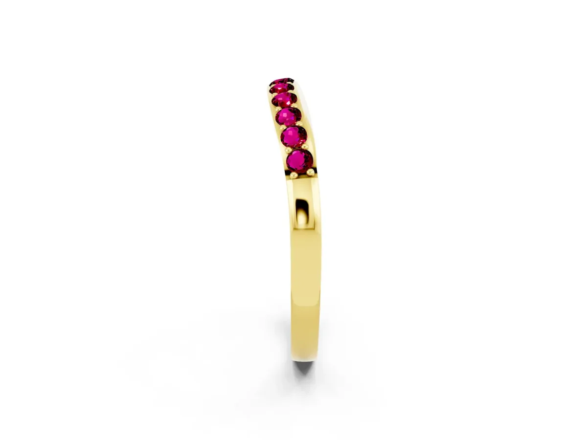 Round Garnet Curved Wedding Band with Channel Setting Yellow gold