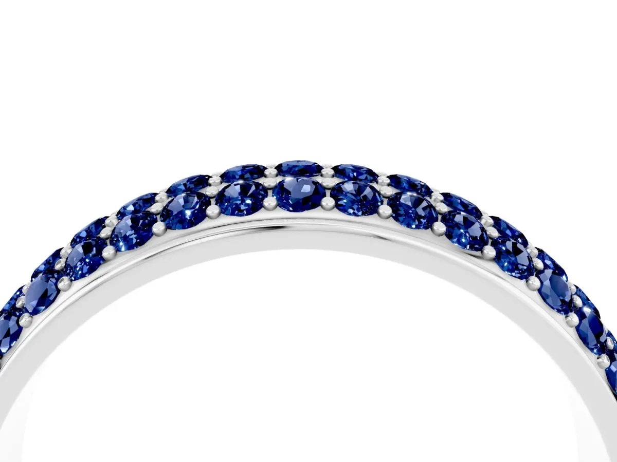 Three-Row Round Blue Sapphire Eternity Band with Shared Prong Setting Platinum