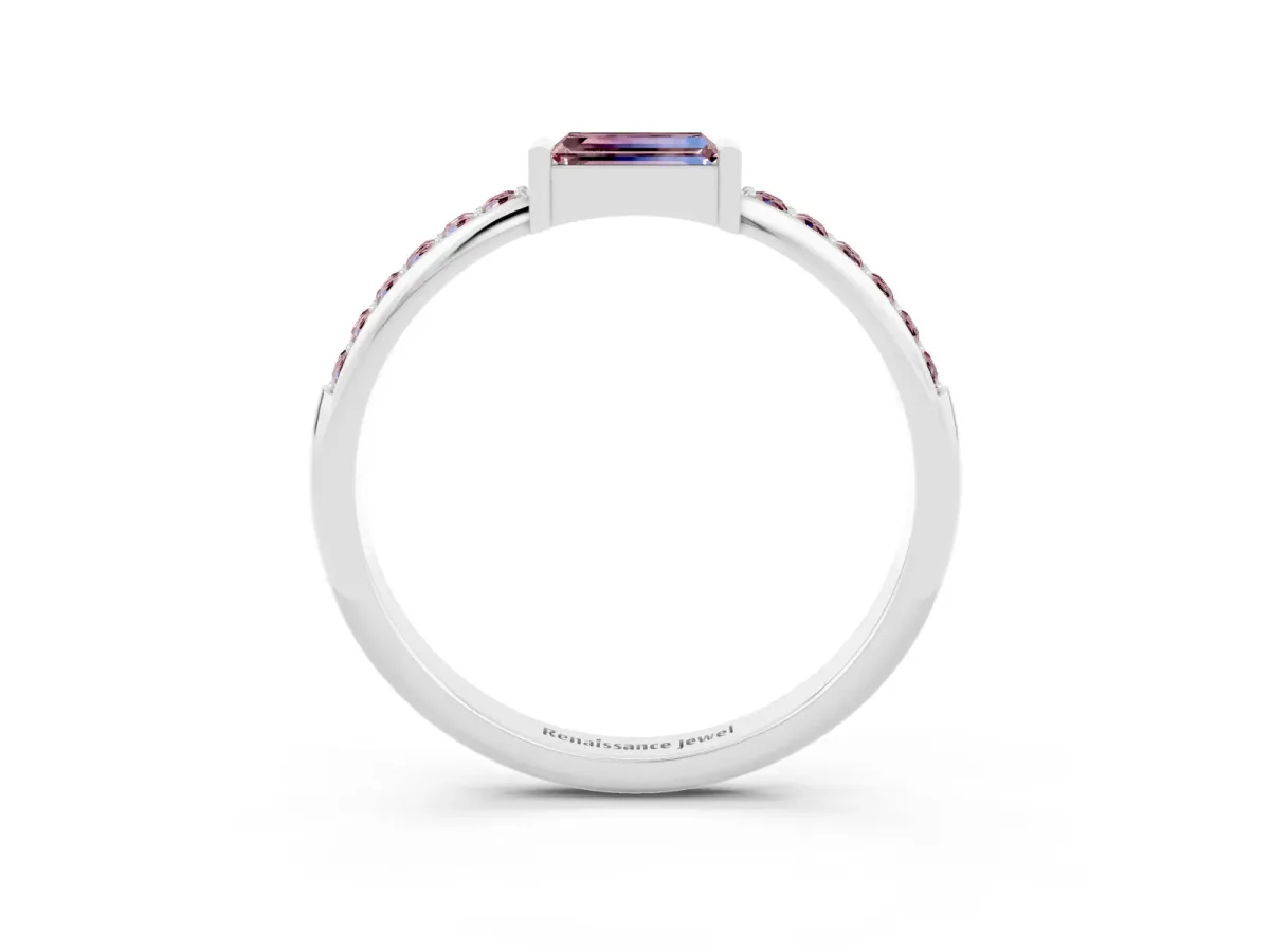 Baguette Morganite Pavé Band with Bar Setting Silver