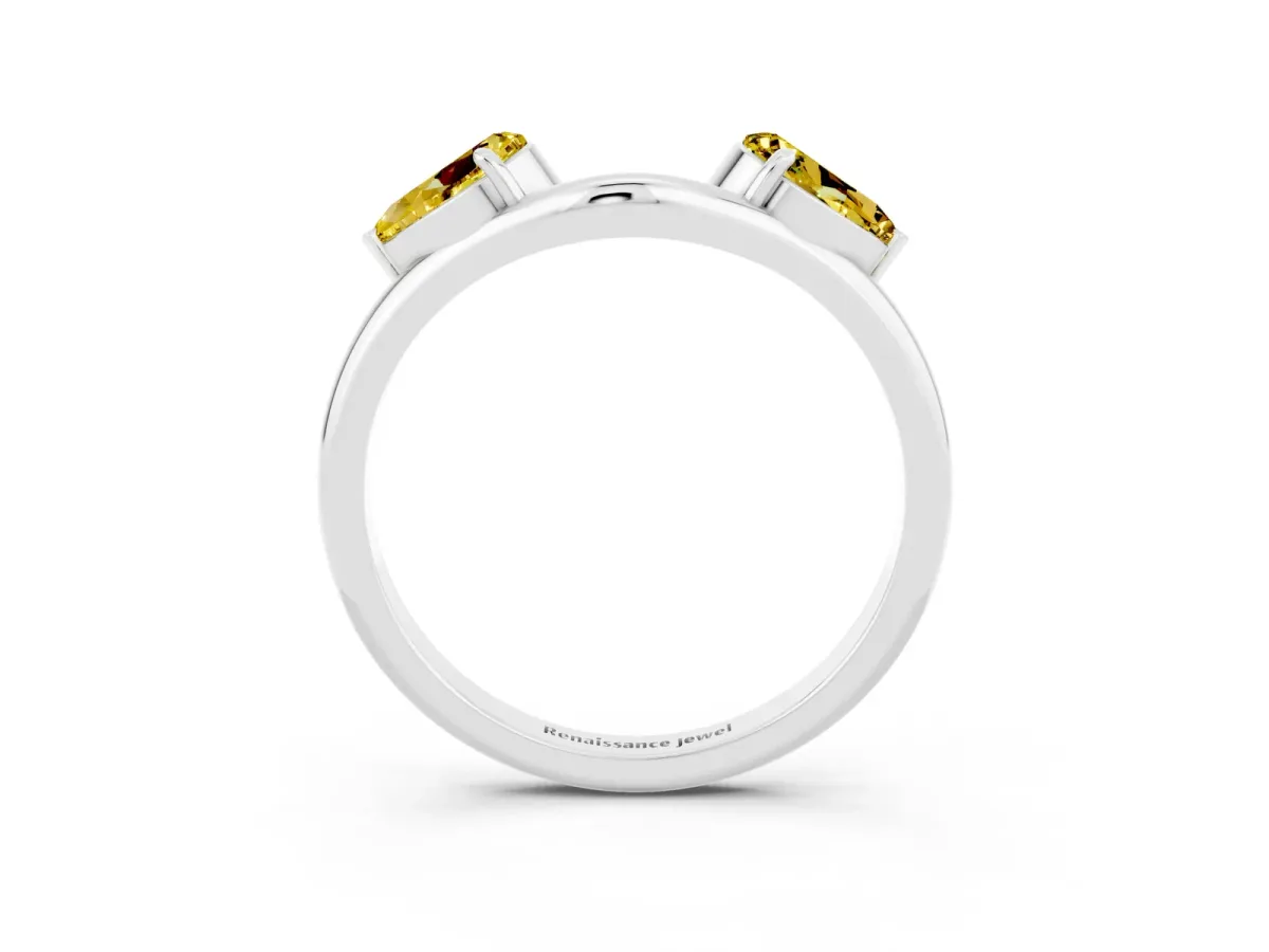 Two-Stone Pear Yellow Sapphire Bypass Ring with Prong Setting Silver