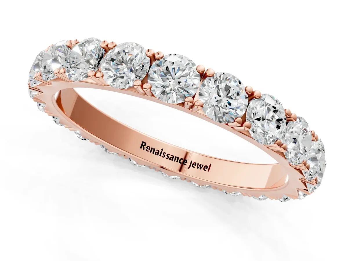 Round Diamond Eternity Band with Pavé Setting and Shared Prong Rose gold