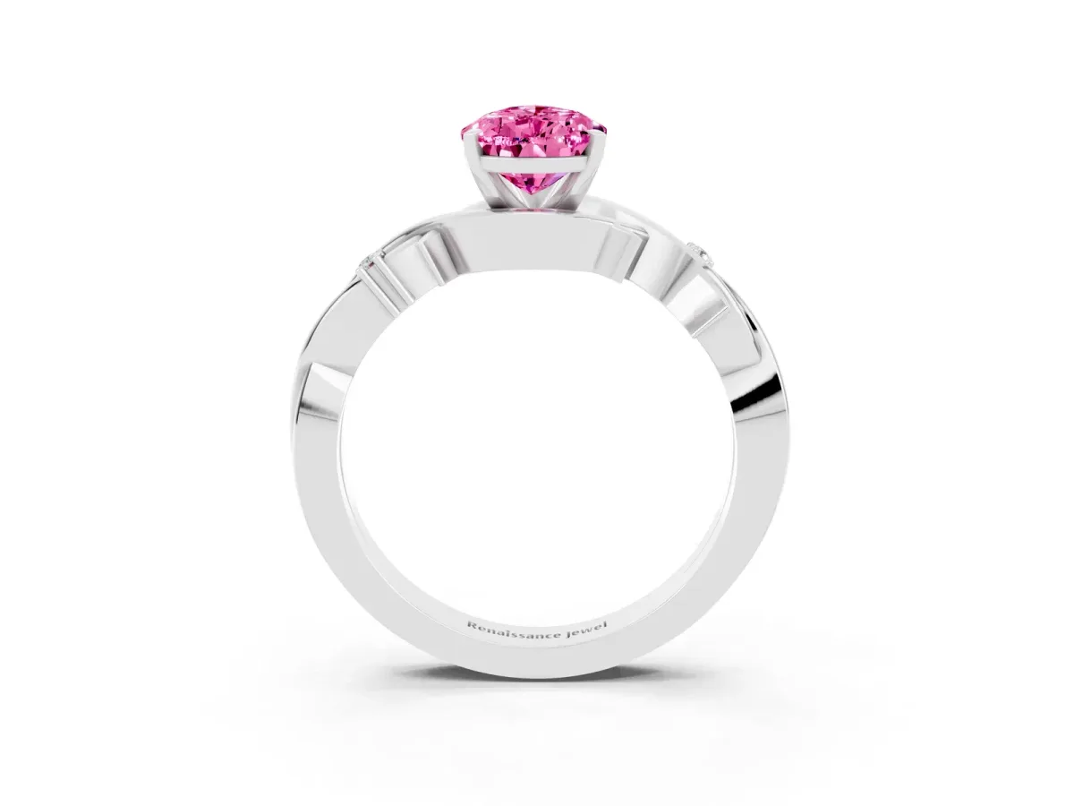 Pear Cut Pink Sapphire Solitaire Ring with Twisted Band and Prong Setting Platinum