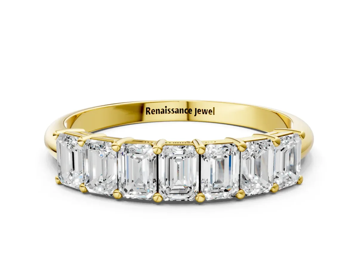 Emerald Cut Diamond Prong-Set Half Eternity Band Yellow gold