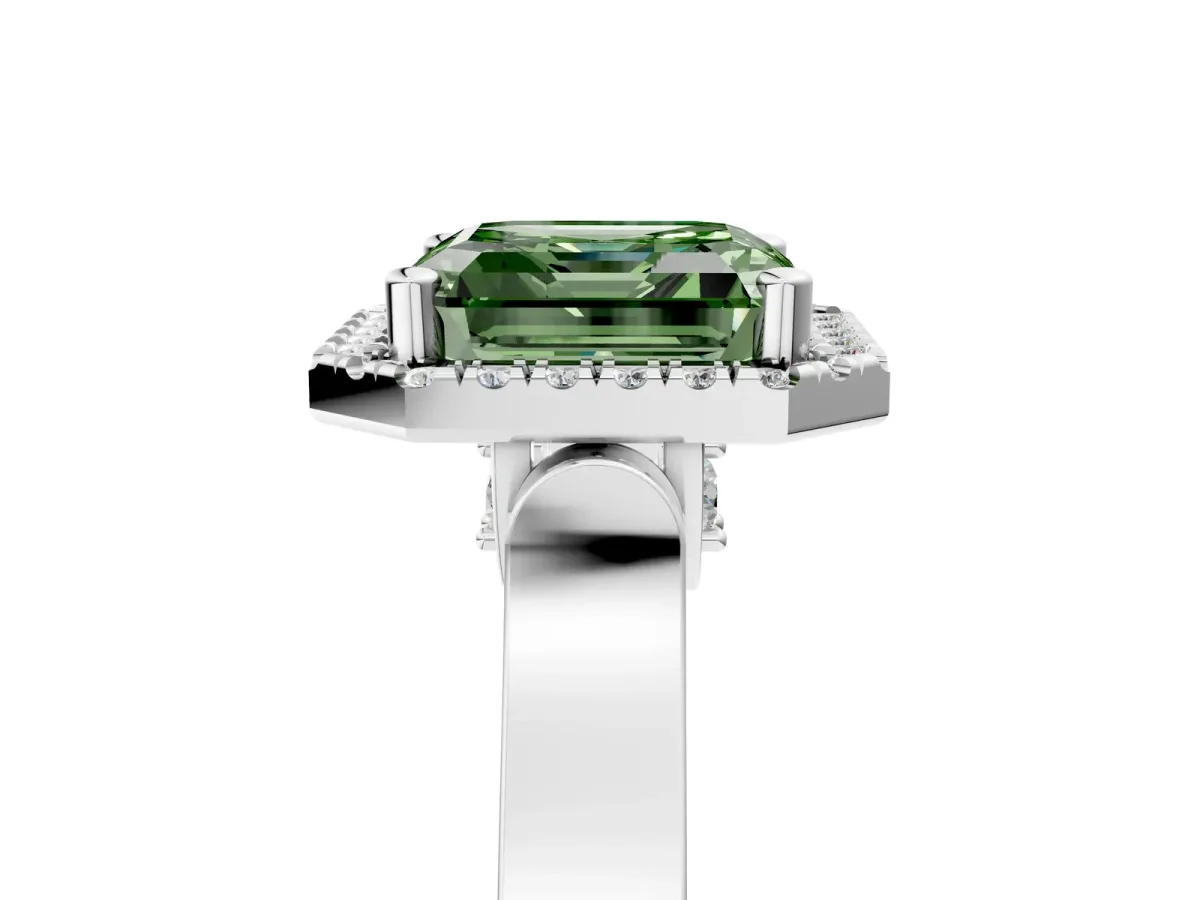 Fancy Green Asscher Cut Halo Pave Split Shank Prong Setting Ring Platinum
