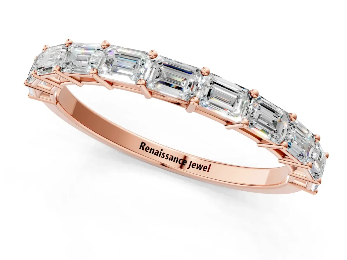 Emerald Cut Diamond Single Row Wedding Band Rose gold