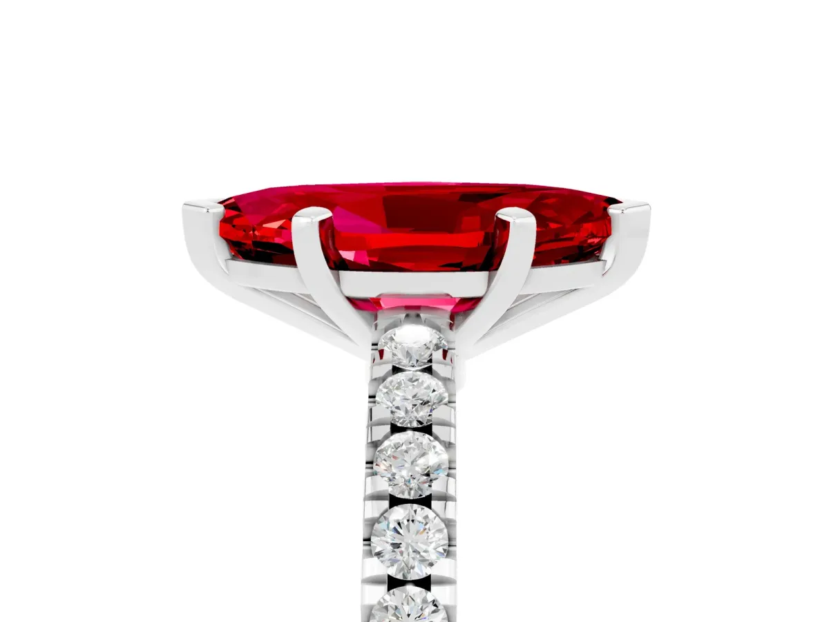 Marquise Cut Solitaire Ruby with Pavé Band and Four-Prong Setting Silver