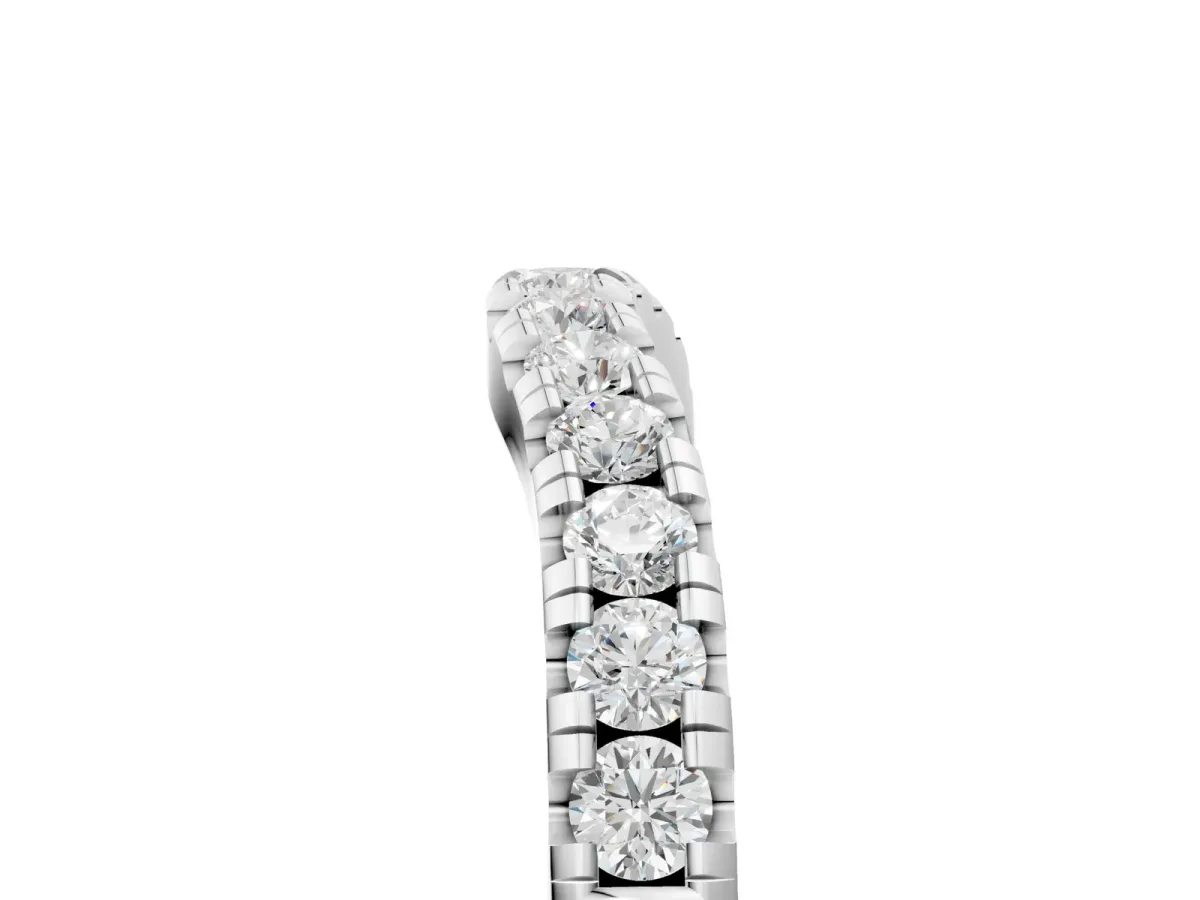 Pavé Set Round Diamond Curved Band with Shared Prong Setting Silver