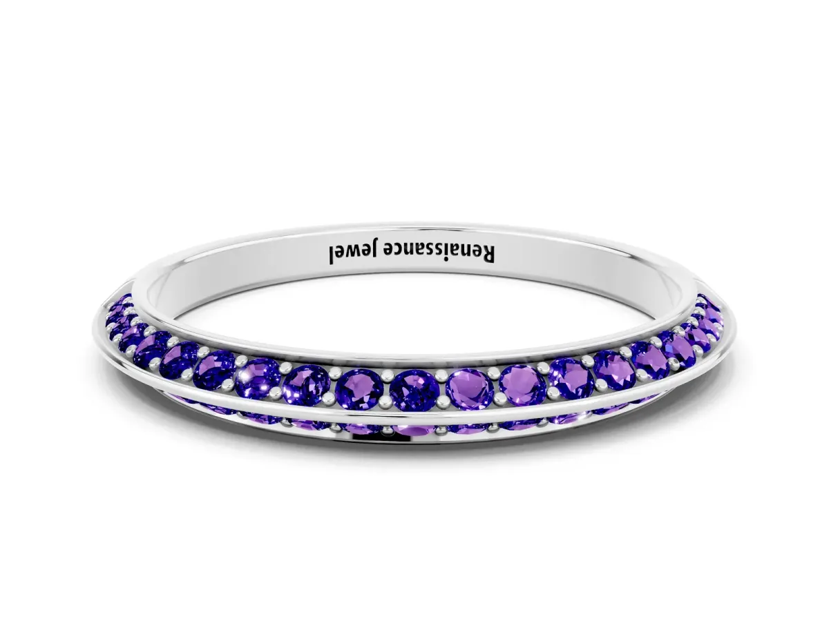 Double Row Pavé Round Tanzanite Eternity Band with Channel Setting Platinum