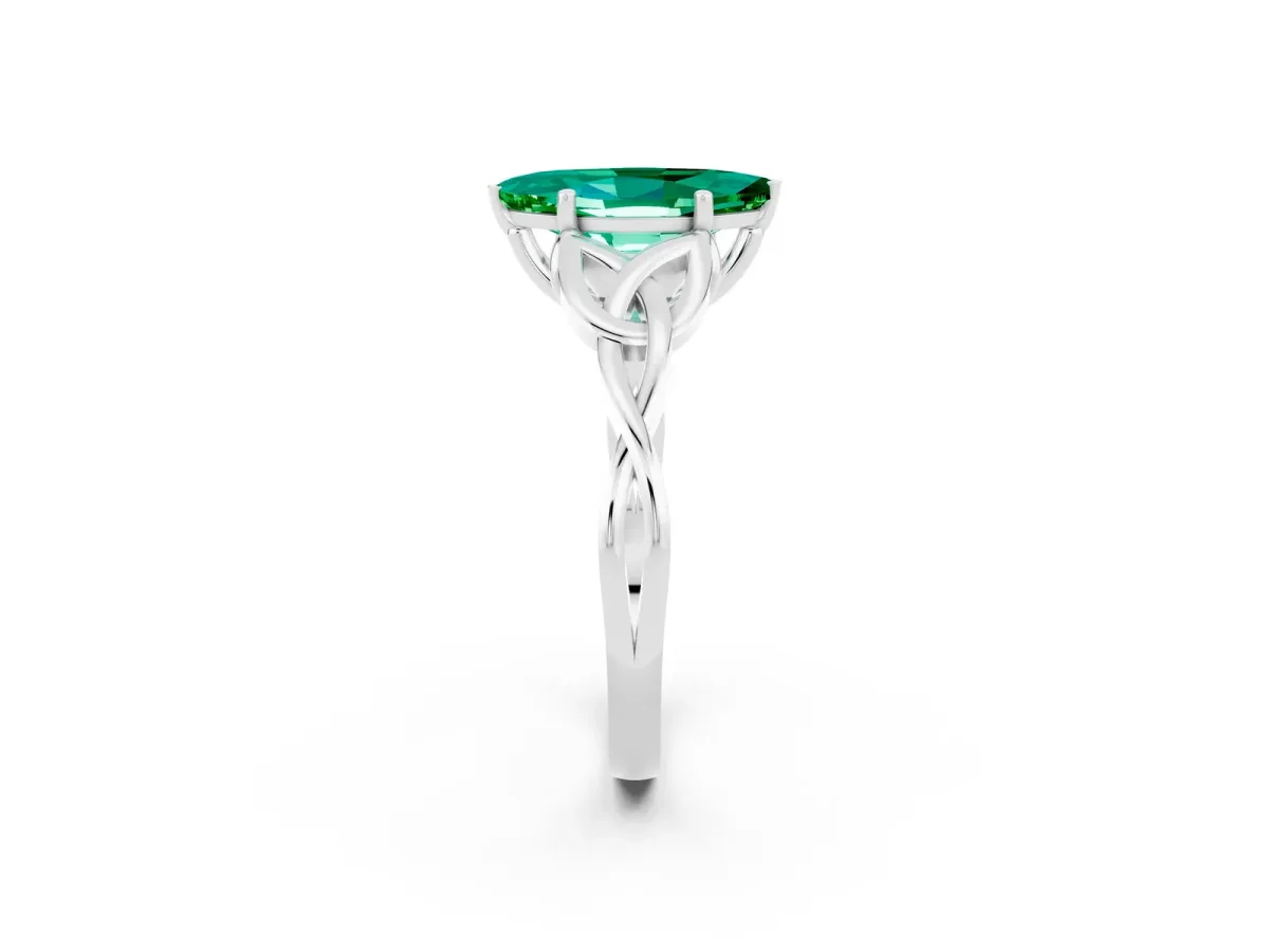 Marquise Cut Emerald Solitaire Celtic Knot Ring with Four-Prong Setting White gold