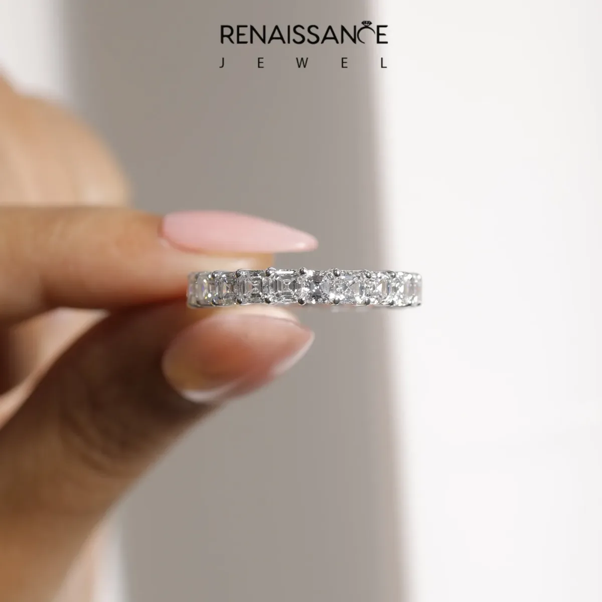 Asscher Cut Eternity Band with Shared Prong Setting Platinum