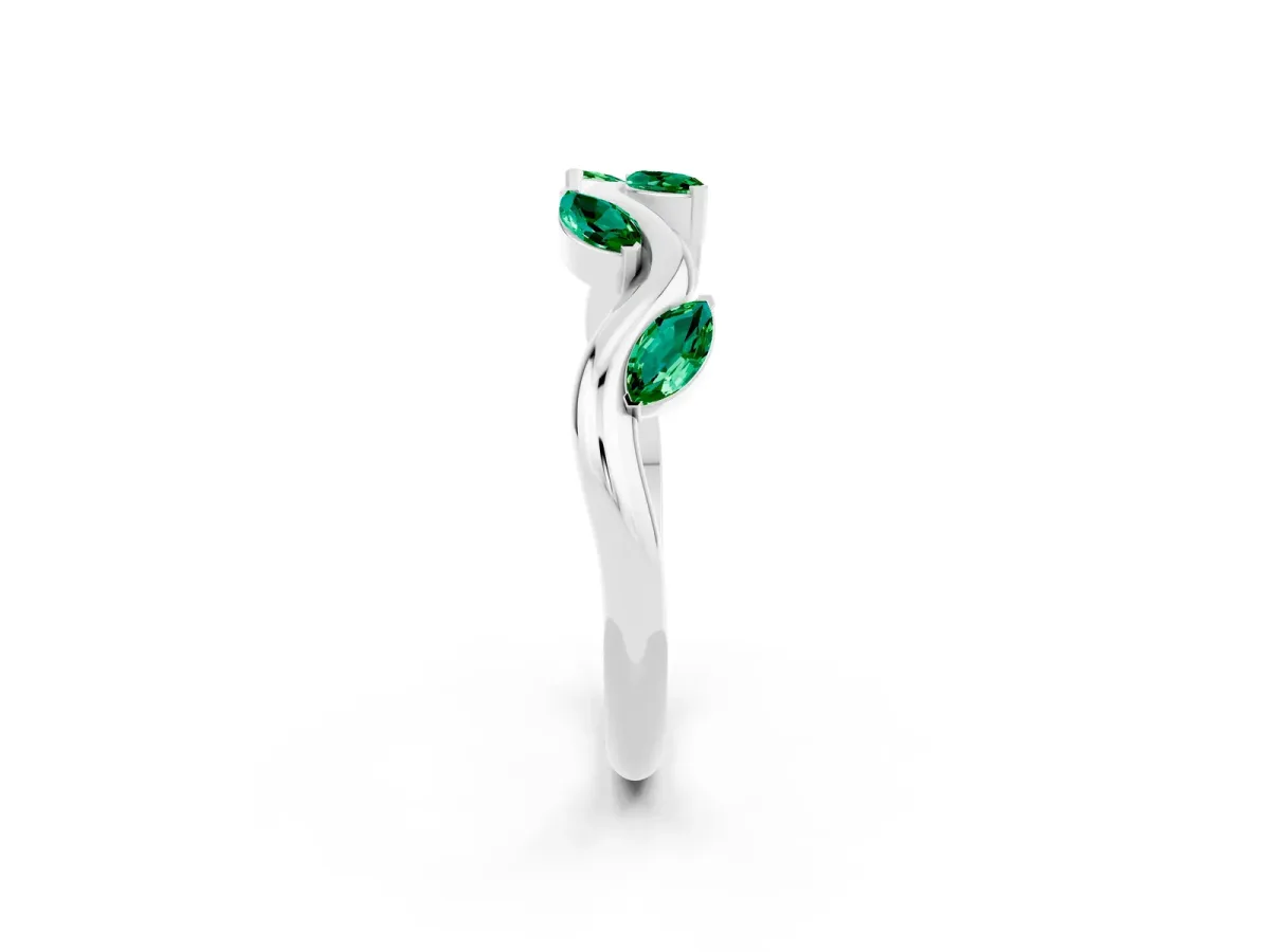 Marquise Emerald Twisted Band with Prong Setting Silver