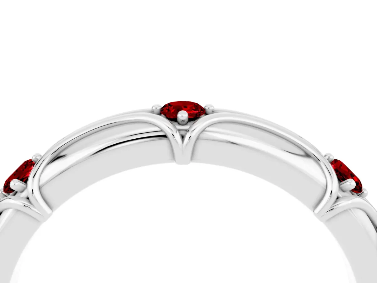 Round Ruby Prong Set Milgrain Eternity Band White gold