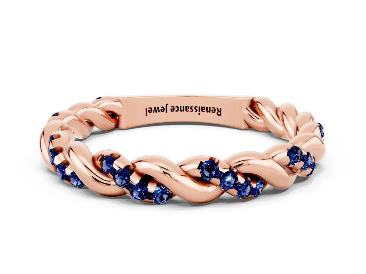 Twisted Pavé Round Blue Sapphire Eternity Band Rose gold