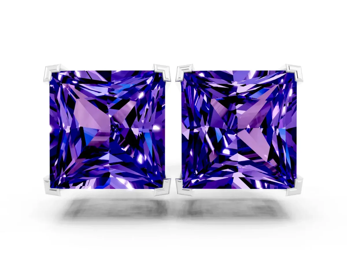 Princess Cut Tanzanite Stud Earrings White gold