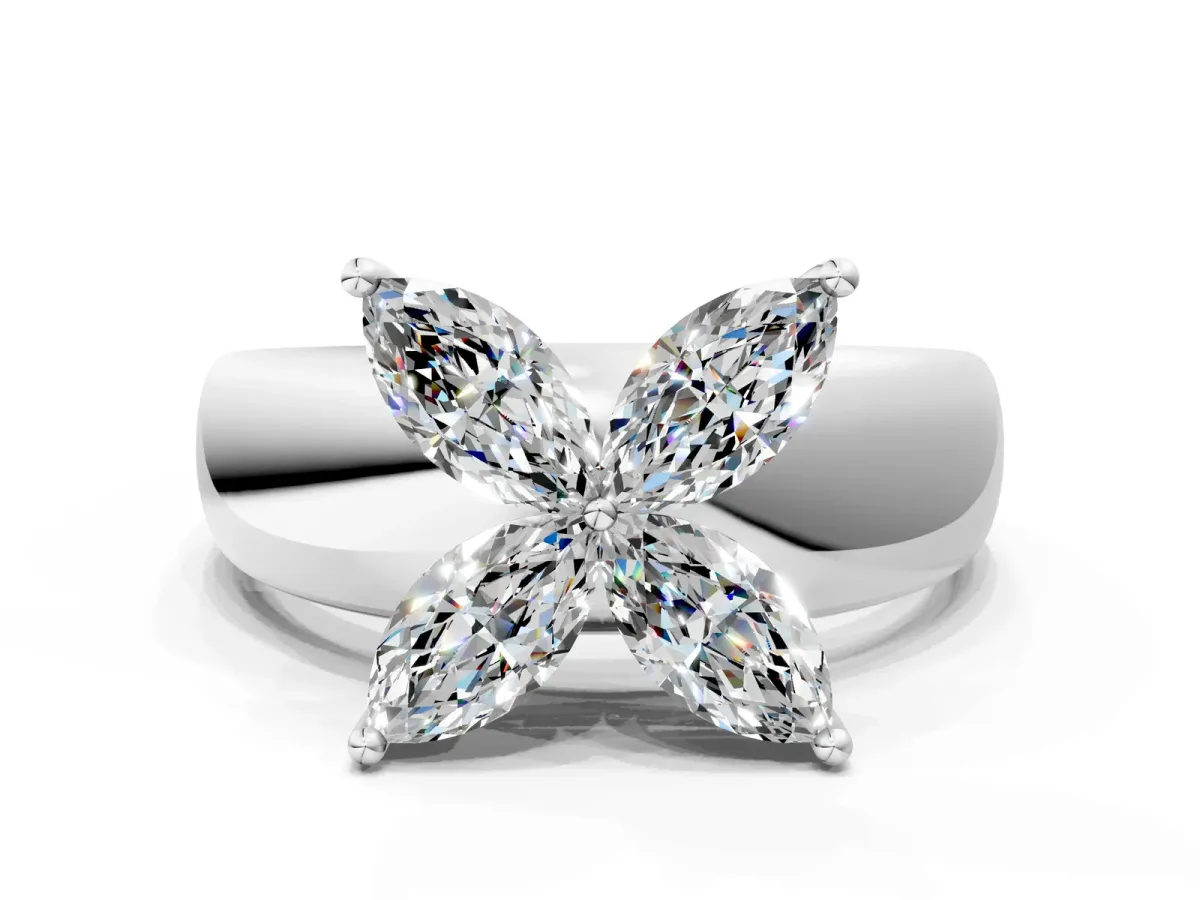Marquise Diamond Floral Promise Ring Platinum