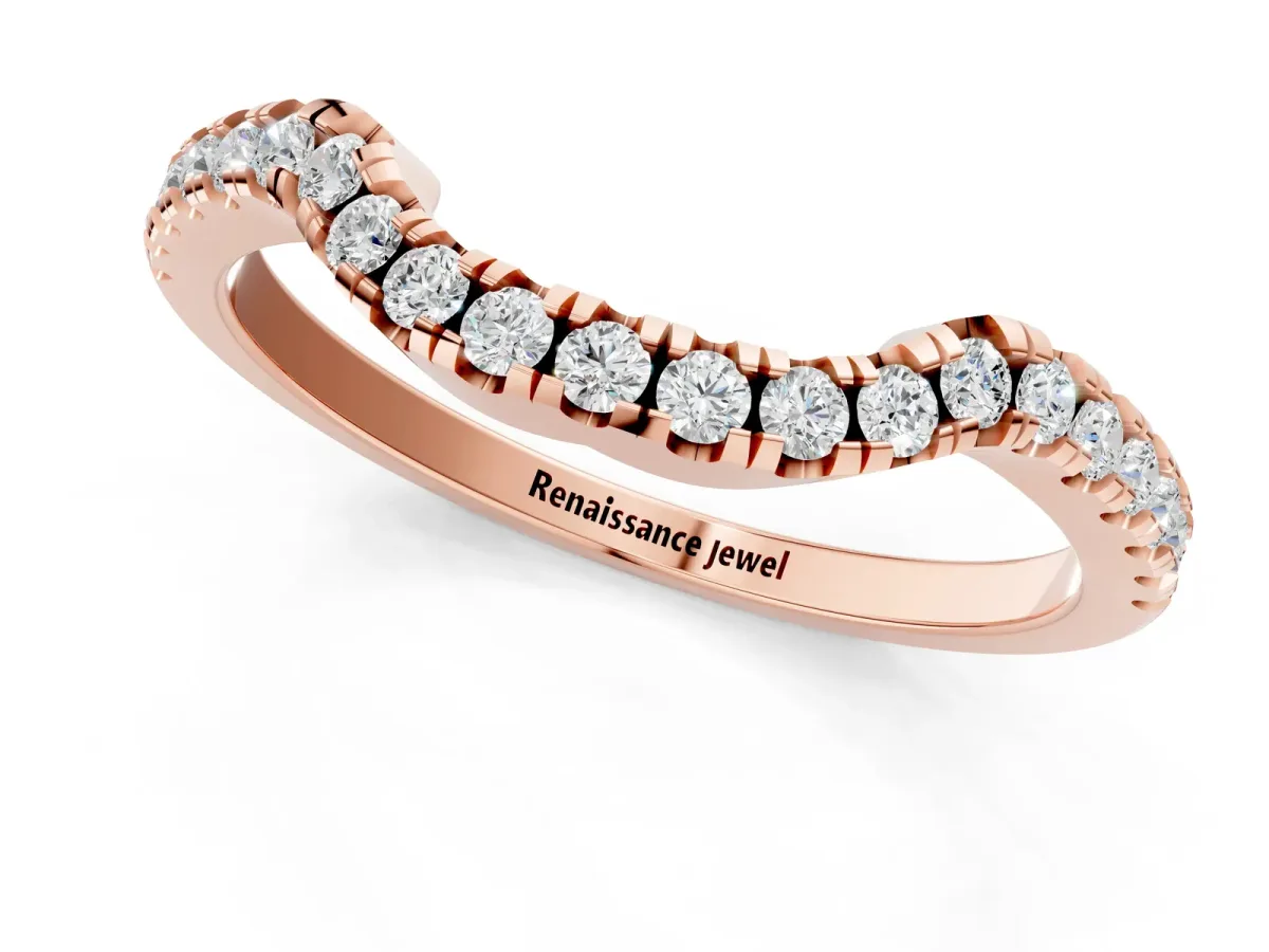 Round Diamond Pavé-Set Contoured Wedding Band Rose gold