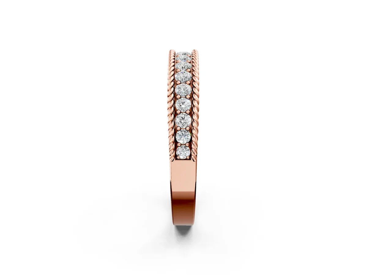 Channel Set Round Diamond Milgrain Edge Band Rose gold