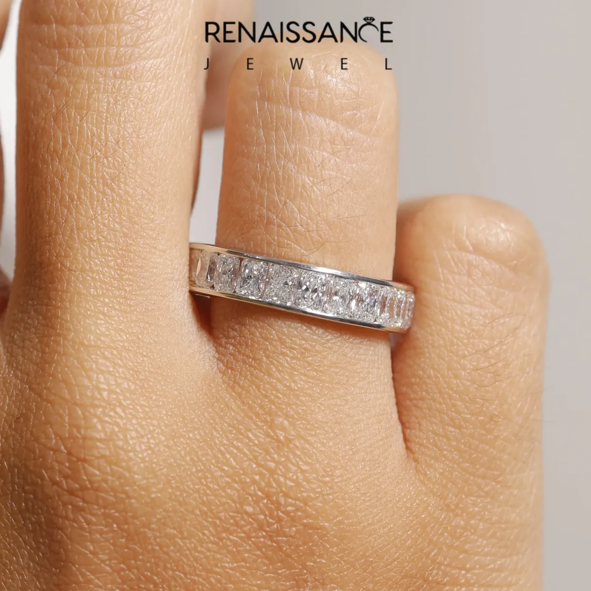 radiant Cut eternity band with channel set White gold