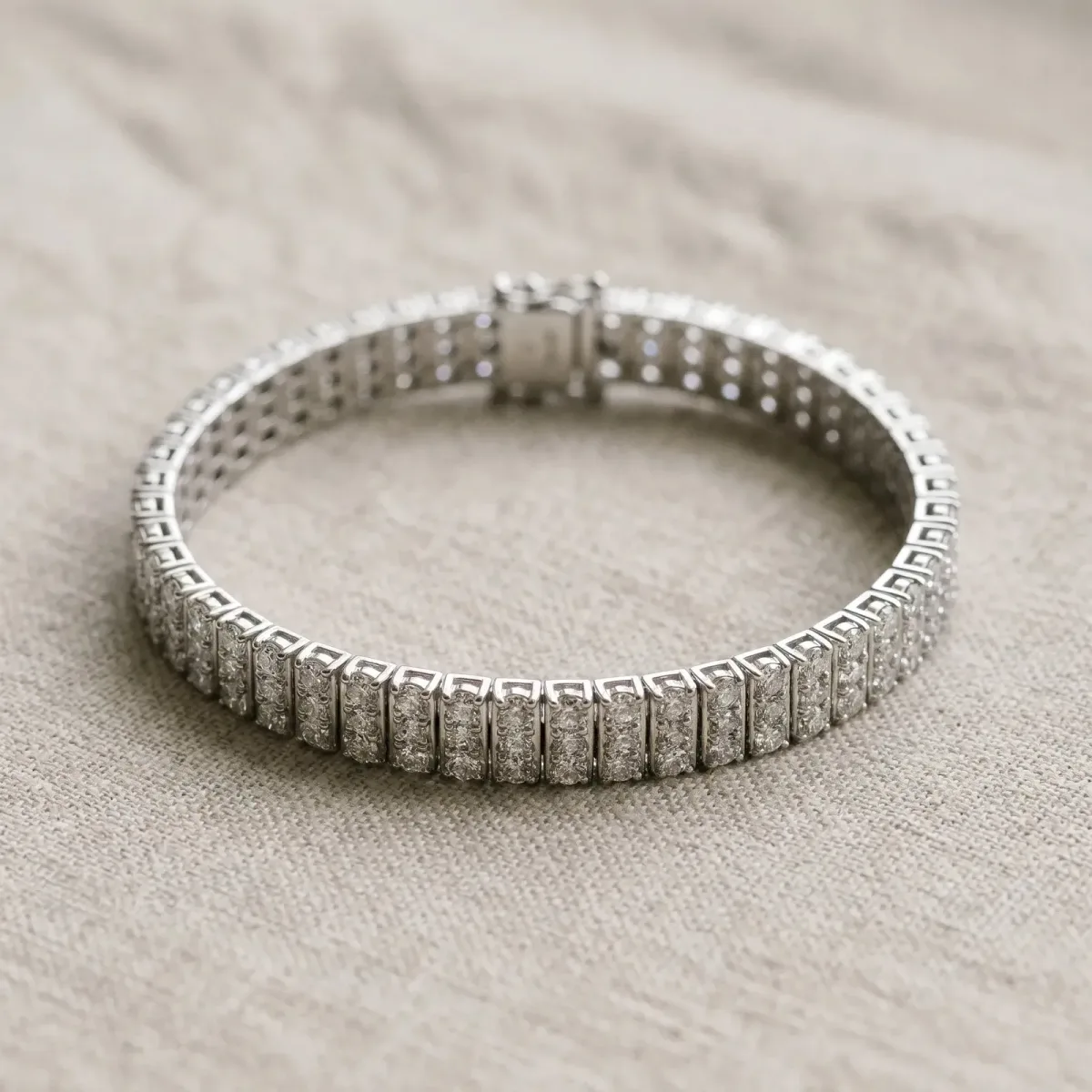Three-Row Round Diamond Tennis Bracelet with Prong Setting Silver