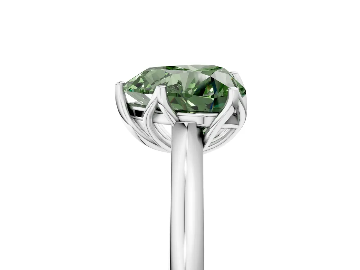 Fancy Green Heart Cut Solitaire Cathedral Diamond Ring with Six-Prong Setting Platinum