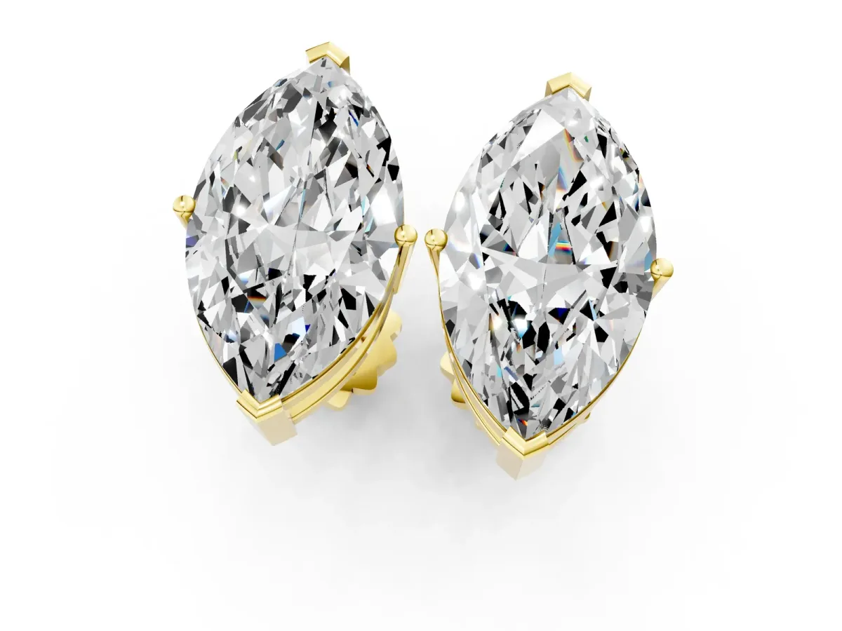 Marquise Cut Diamond Stud Earrings Yellow gold