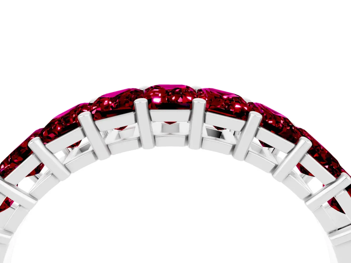 Emerald Cut Garnet Prong-Set Eternity Band Platinum