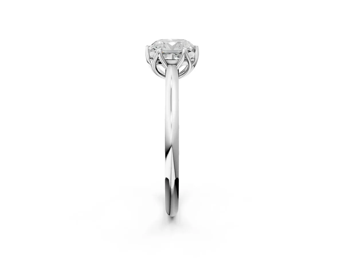 Cushion Cut Solitaire Cathedral Diamond Ring with Six-Prong Setting Silver