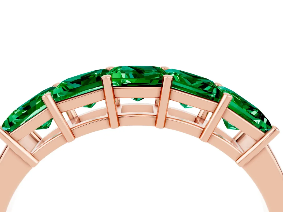 Princess Cut Five-Stone Emerald Band with Prong Setting Rose gold