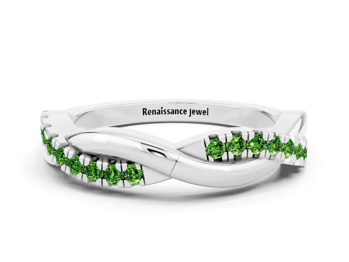 Round Peridot Twisted Infinity Band with Prong Setting White gold