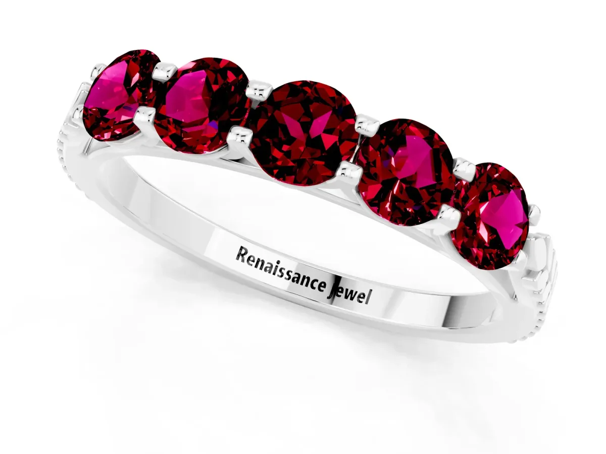 Five-Stone Round Garnet Prong-Set Band Silver
