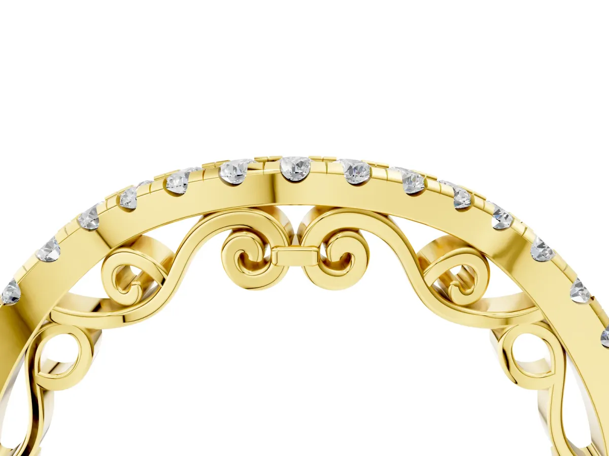 Curved Diamond Pavé Round Eternity Band with Shared Prong Setting Yellow gold