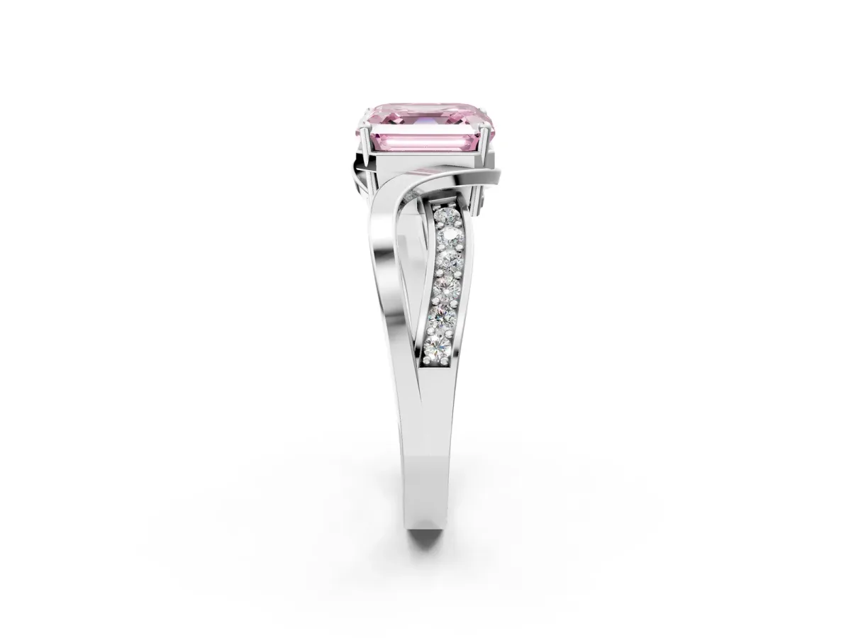 Fancy Pink Asscher Cut Solitaire Twisted Band with Prong Setting Platinum
