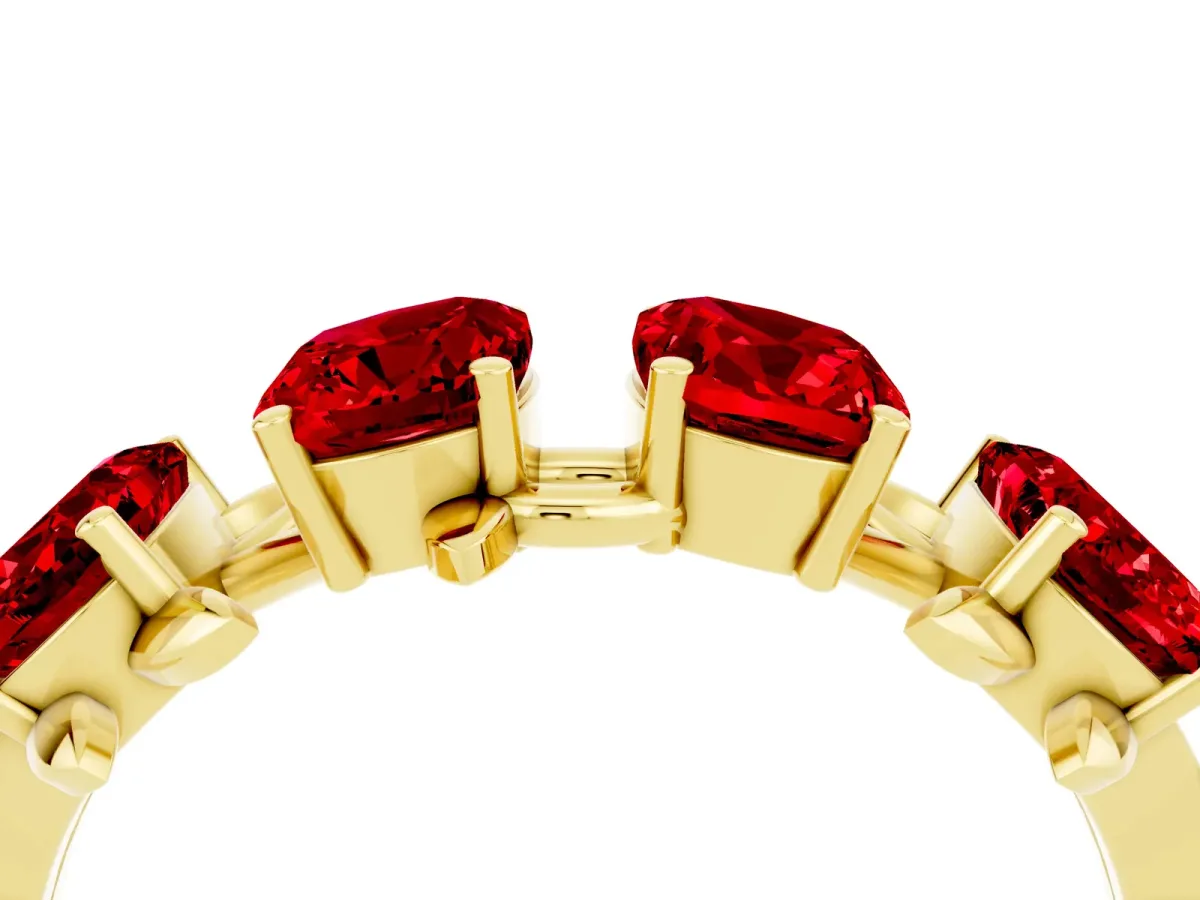 Emerald Cut Ruby Prong-Set Half Eternity Band Yellow gold