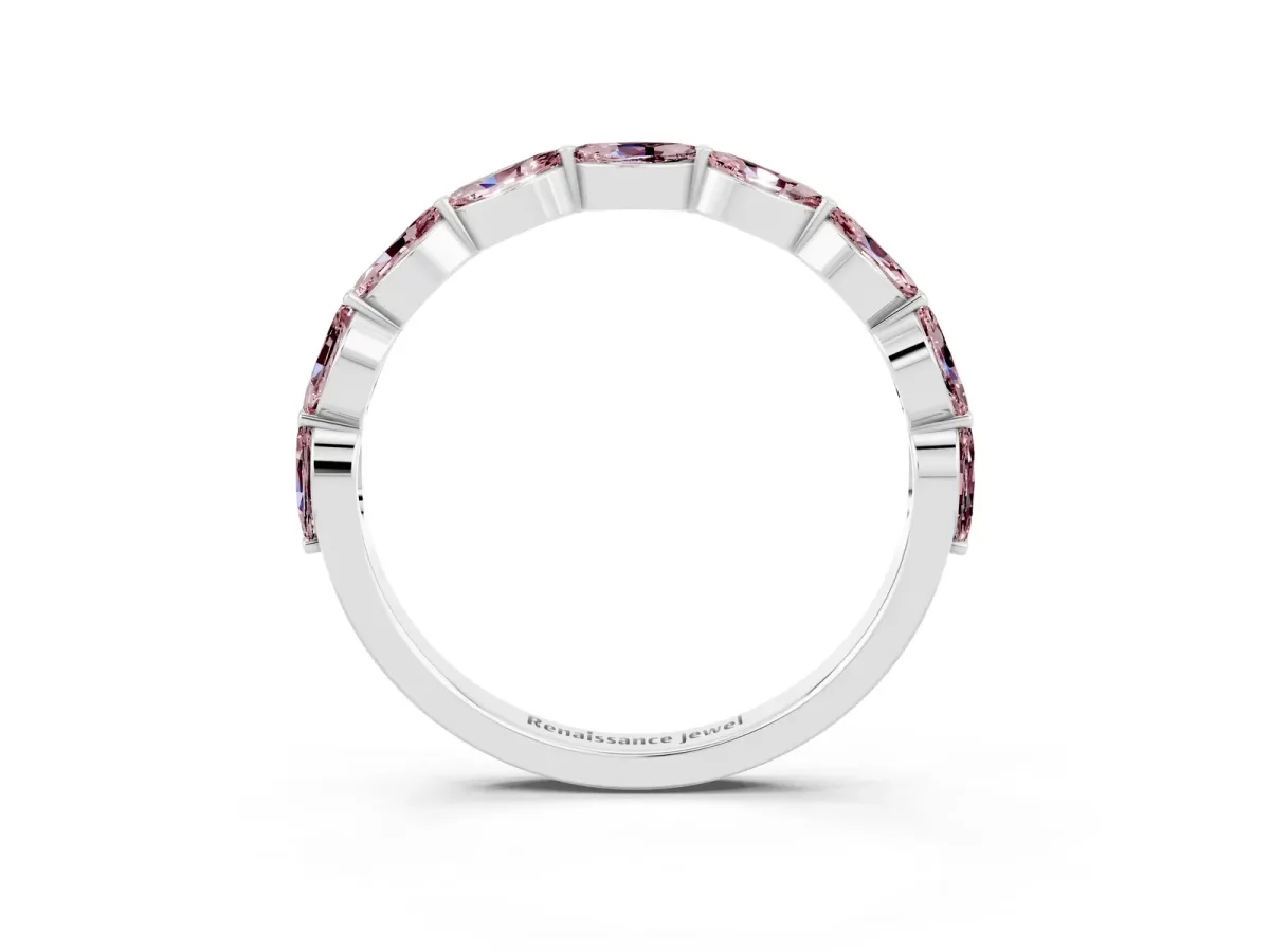Marquise Morganite Half Eternity Band with Prong Setting Silver