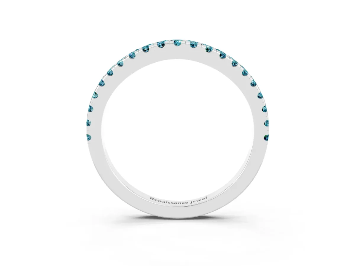 Round Blue Topaz Pavé Half Eternity Band with Shared Prong Setting Silver