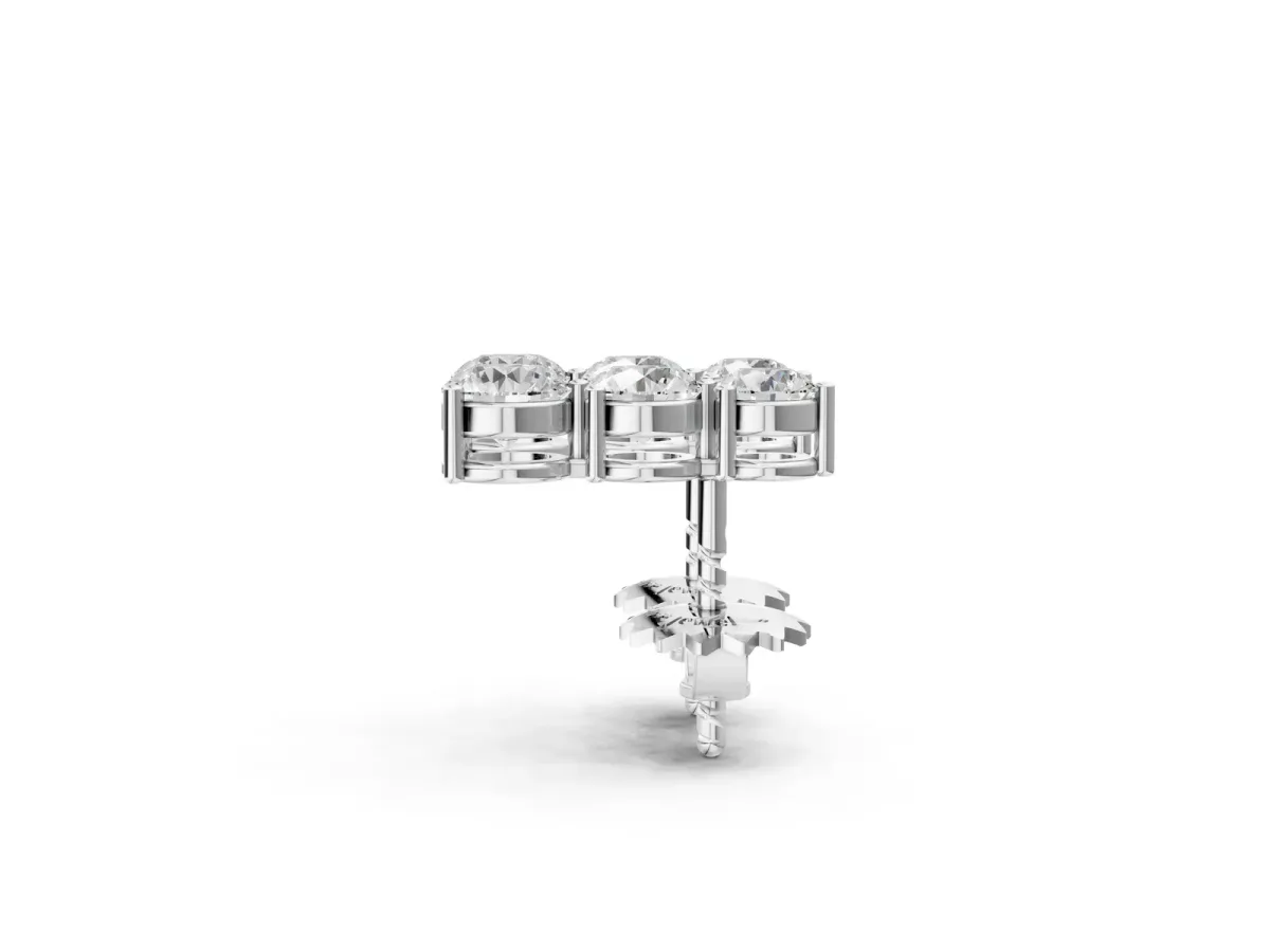 Three-Stone Round Diamond Prong-Set Drop Earrings White gold