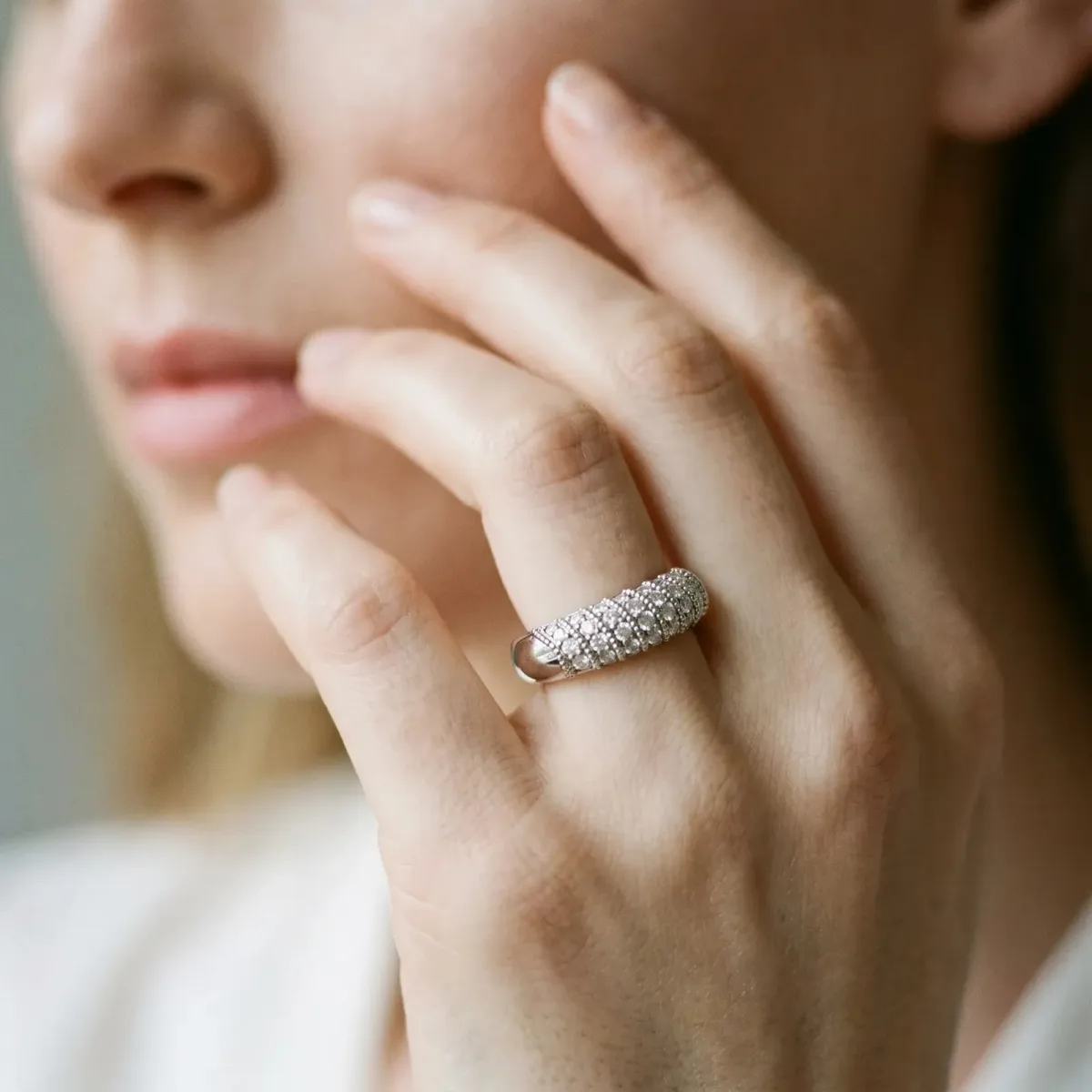 Channel Set Round Diamond Dome Band White gold