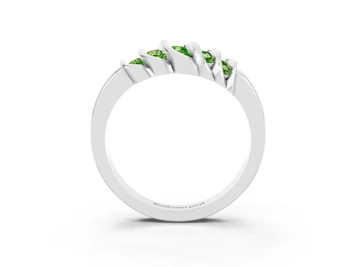 Round Peridot Multi-Row Crossover Band Silver