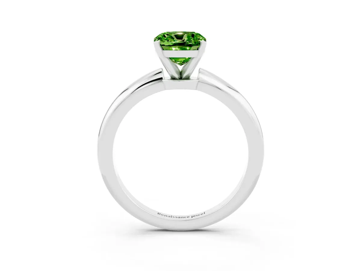 Cushion Cut Peridot Solitaire Ring with Six-Prong Setting and Classic Band Silver