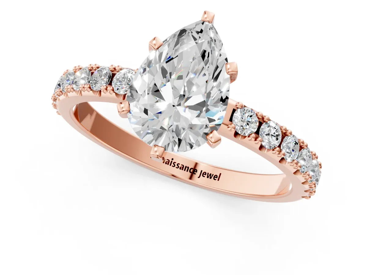Pear Cut Diamond Solitaire Pavé Band with Four-Prong Setting Rose gold