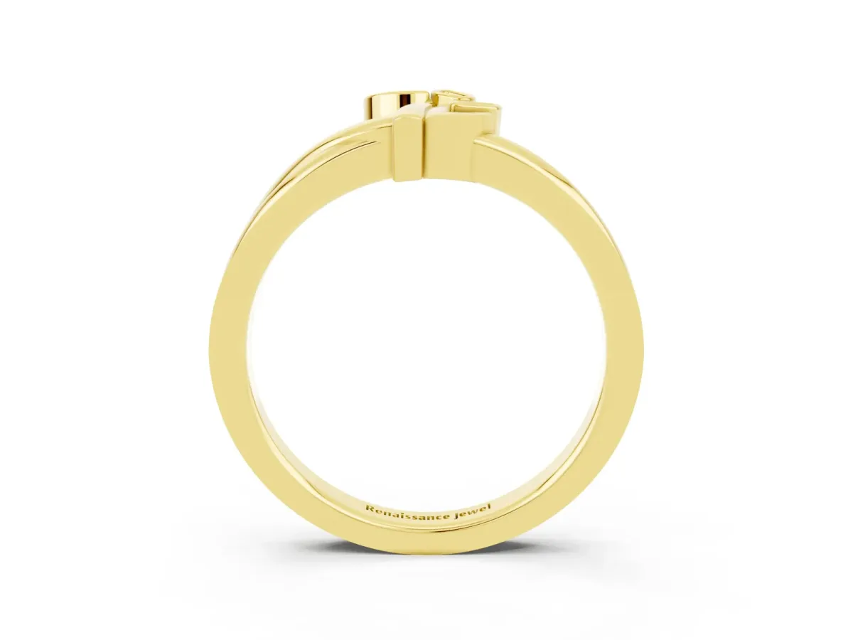 Three-Stone Round Yellow Sapphire Leaf Bypass Ring with Bezel Setting Yellow gold