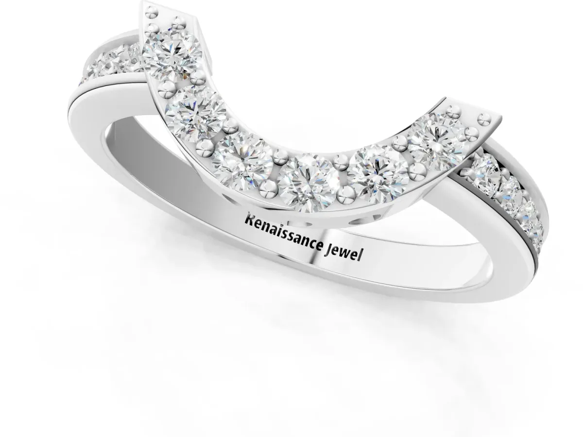 U-Shaped Pavé Round Diamond Contour Band with Shared Prong Setting Platinum