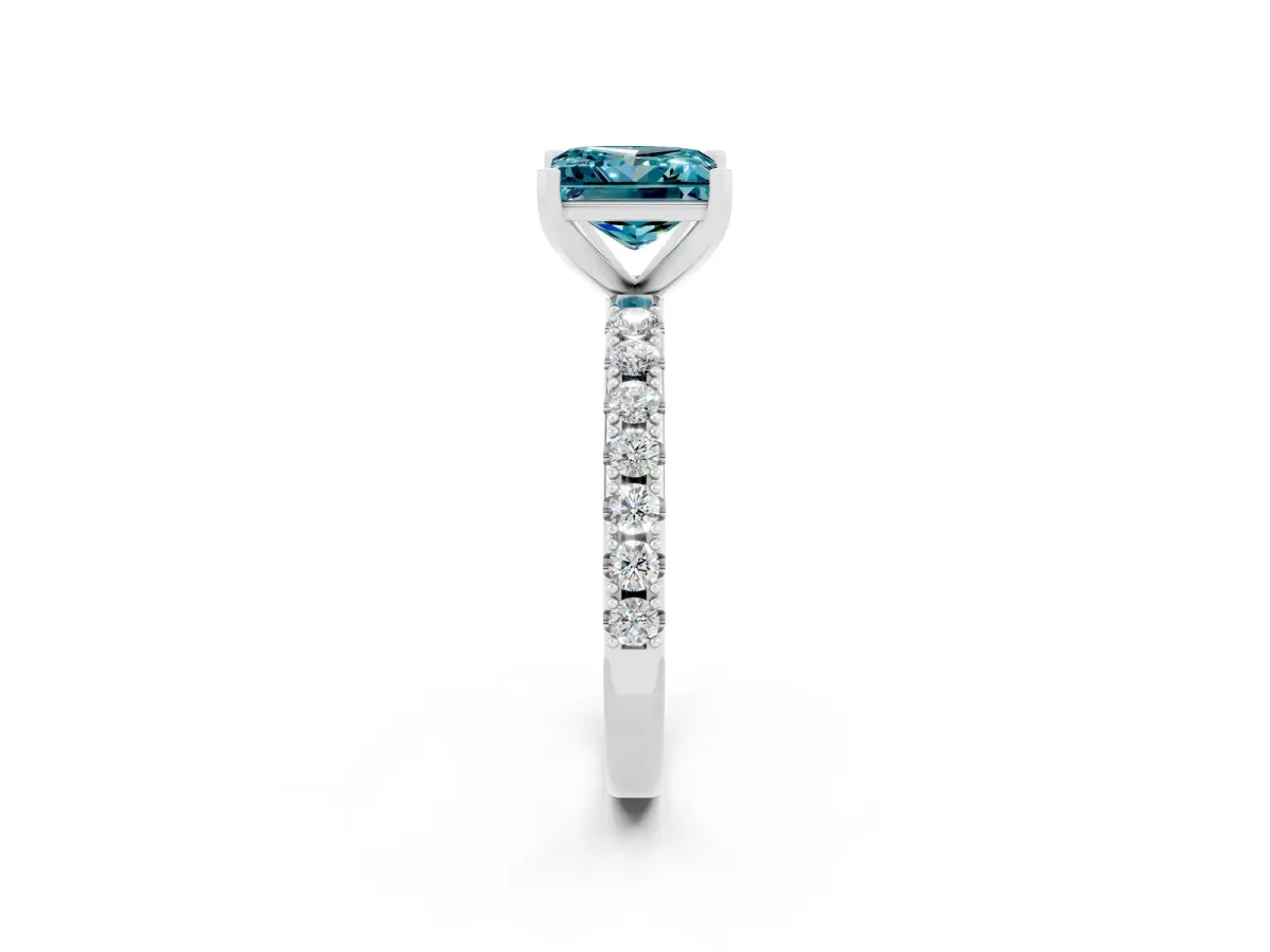 Princess Cut Blue Topaz Solitaire Pavé Band with Four-Prong Setting Silver