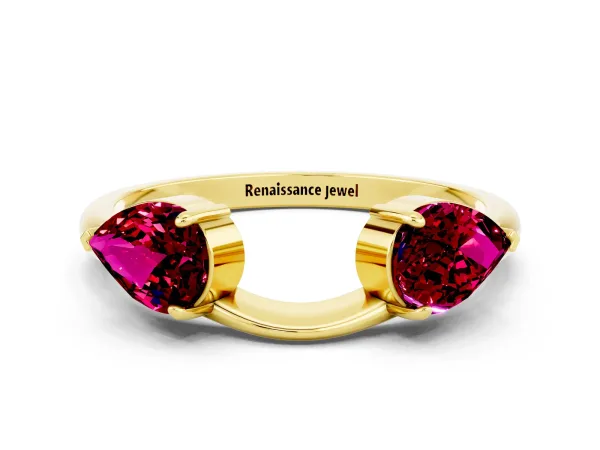 Two-Stone Pear Garnet Bypass Ring with Prong Setting Yellow gold